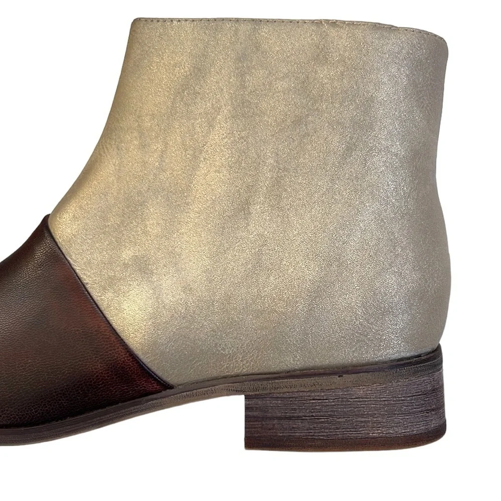 Like New Antelope Leather Metallic Ankle Boot